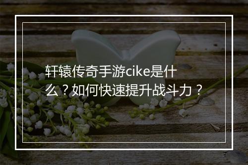 轩辕传奇手游cike是什么？如何快速提升战斗力？