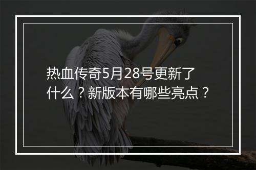 热血传奇5月28号更新了什么？新版本有哪些亮点？