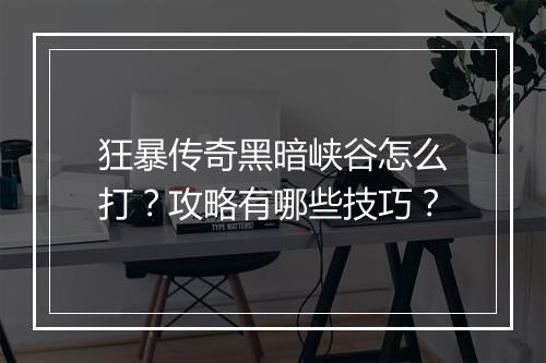 狂暴传奇黑暗峡谷怎么打？攻略有哪些技巧？