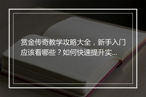 赏金传奇教学攻略大全，新手入门应该看哪些？如何快速提升实力？