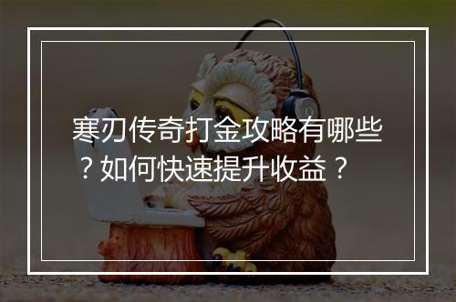 寒刃传奇打金攻略有哪些？如何快速提升收益？