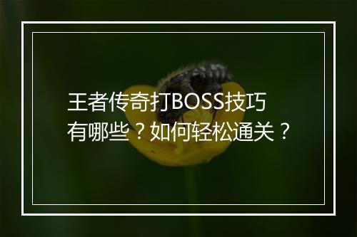 王者传奇打BOSS技巧有哪些？如何轻松通关？