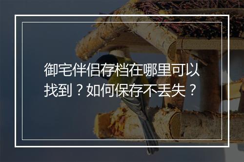 御宅伴侣存档在哪里可以找到？如何保存不丢失？