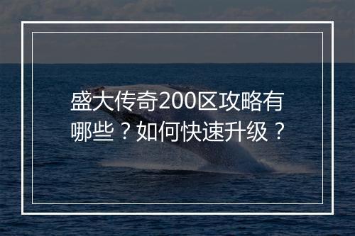盛大传奇200区攻略有哪些？如何快速升级？