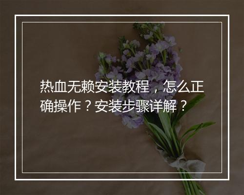 热血无赖安装教程，怎么正确操作？安装步骤详解？