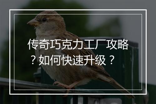 传奇巧克力工厂攻略？如何快速升级？