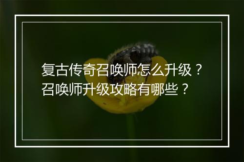复古传奇召唤师怎么升级？召唤师升级攻略有哪些？