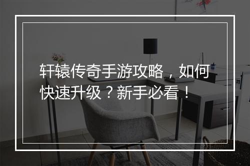 轩辕传奇手游攻略，如何快速升级？新手必看！