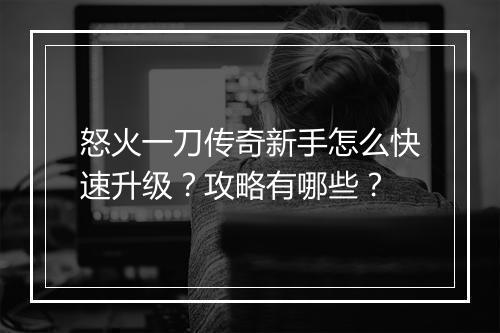 怒火一刀传奇新手怎么快速升级？攻略有哪些？
