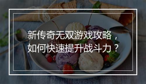 新传奇无双游戏攻略，如何快速提升战斗力？