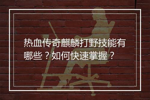 热血传奇麒麟打野技能有哪些？如何快速掌握？