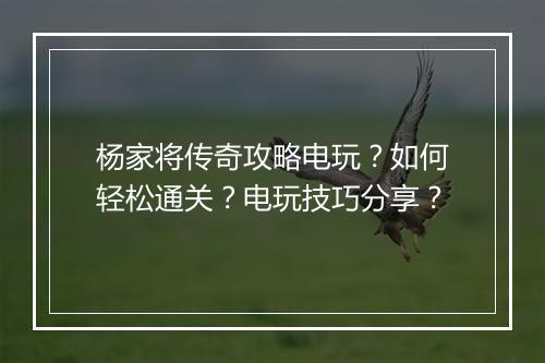 杨家将传奇攻略电玩？如何轻松通关？电玩技巧分享？