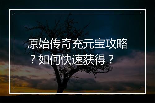 原始传奇充元宝攻略？如何快速获得？