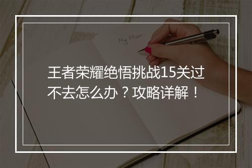 王者荣耀绝悟挑战15关过不去怎么办？攻略详解！