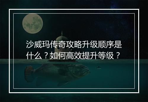 沙威玛传奇攻略升级顺序是什么？如何高效提升等级？