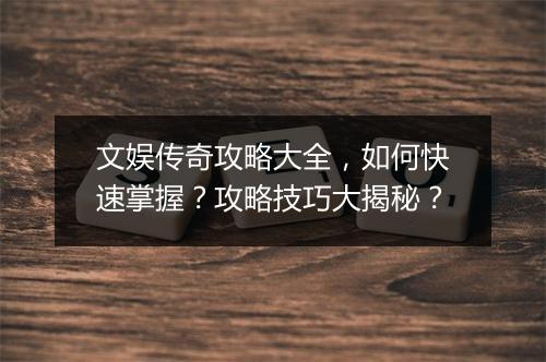 文娱传奇攻略大全，如何快速掌握？攻略技巧大揭秘？