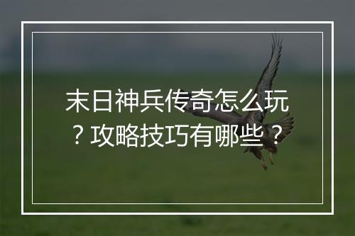 末日神兵传奇怎么玩？攻略技巧有哪些？
