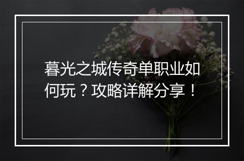 暮光之城传奇单职业如何玩？攻略详解分享！