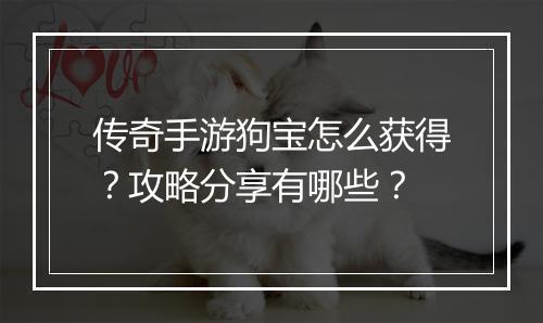 传奇手游狗宝怎么获得？攻略分享有哪些？