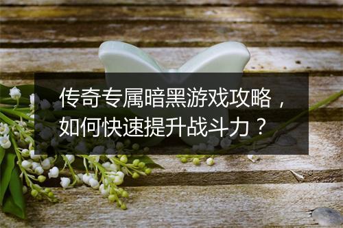 传奇专属暗黑游戏攻略，如何快速提升战斗力？