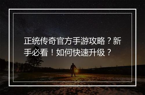 正统传奇官方手游攻略？新手必看！如何快速升级？