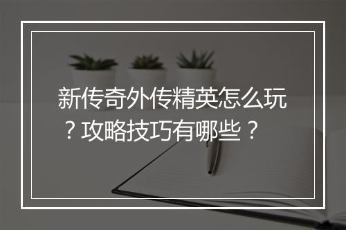 新传奇外传精英怎么玩？攻略技巧有哪些？