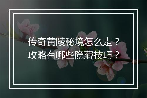 传奇黄陵秘境怎么走？攻略有哪些隐藏技巧？