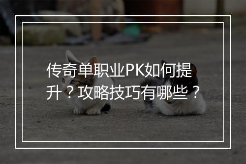传奇单职业PK如何提升？攻略技巧有哪些？