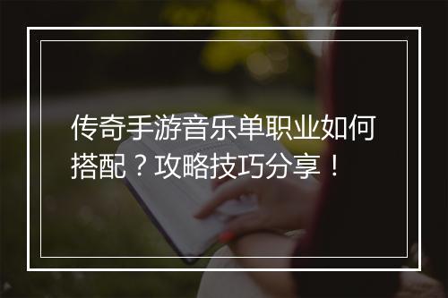 传奇手游音乐单职业如何搭配？攻略技巧分享！