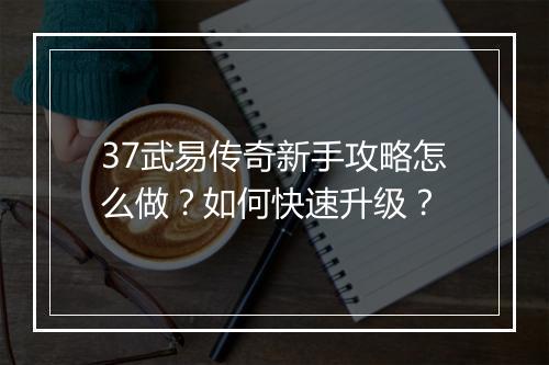 37武易传奇新手攻略怎么做？如何快速升级？