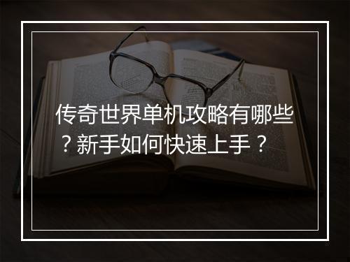 传奇世界单机攻略有哪些？新手如何快速上手？