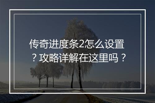 传奇进度条2怎么设置？攻略详解在这里吗？