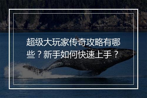 超级大玩家传奇攻略有哪些？新手如何快速上手？