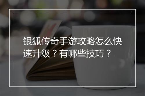 银狐传奇手游攻略怎么快速升级？有哪些技巧？