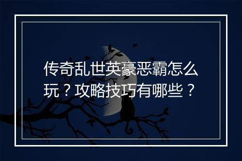 传奇乱世英豪恶霸怎么玩？攻略技巧有哪些？