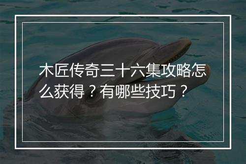 木匠传奇三十六集攻略怎么获得？有哪些技巧？