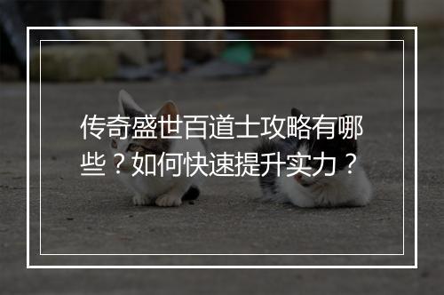 传奇盛世百道士攻略有哪些？如何快速提升实力？