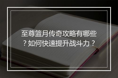 至尊篮月传奇攻略有哪些？如何快速提升战斗力？