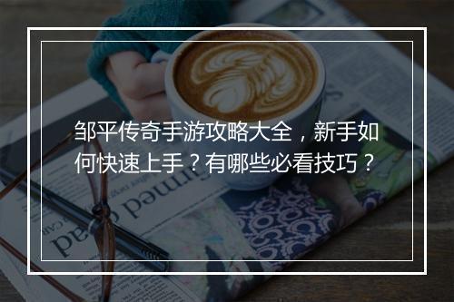 邹平传奇手游攻略大全，新手如何快速上手？有哪些必看技巧？
