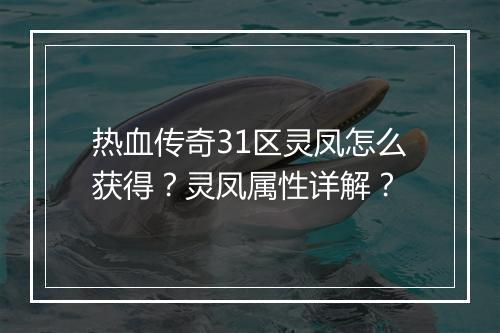 热血传奇31区灵凤怎么获得？灵凤属性详解？