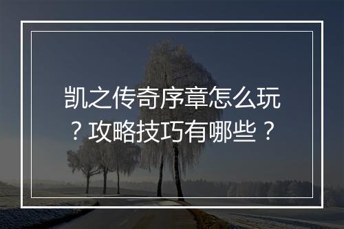 凯之传奇序章怎么玩？攻略技巧有哪些？