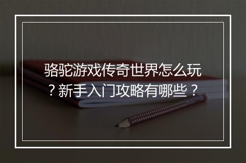 骆驼游戏传奇世界怎么玩？新手入门攻略有哪些？