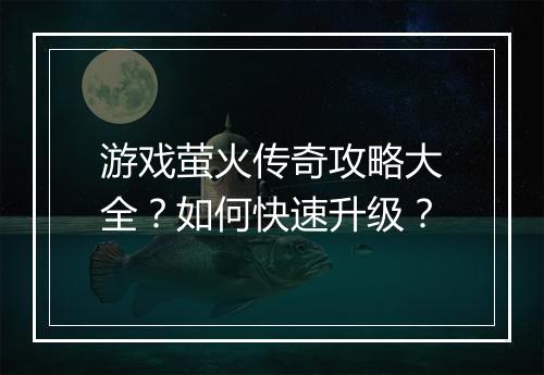 游戏萤火传奇攻略大全？如何快速升级？