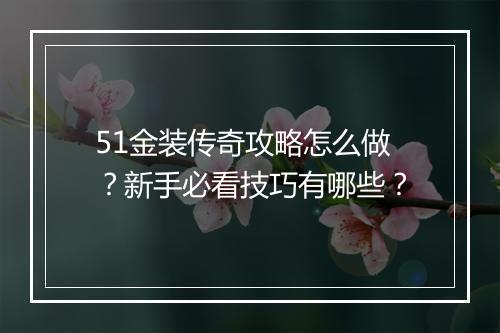 51金装传奇攻略怎么做？新手必看技巧有哪些？