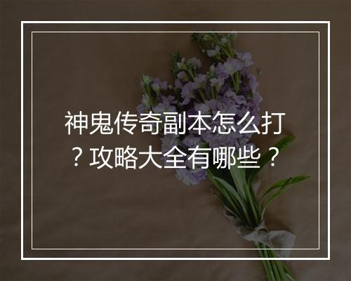 神鬼传奇副本怎么打？攻略大全有哪些？