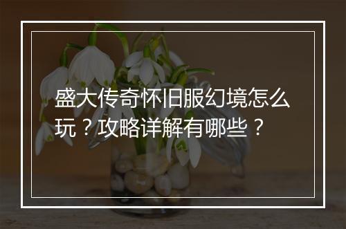 盛大传奇怀旧服幻境怎么玩？攻略详解有哪些？