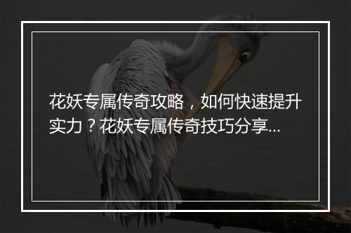 花妖专属传奇攻略，如何快速提升实力？花妖专属传奇技巧分享！
