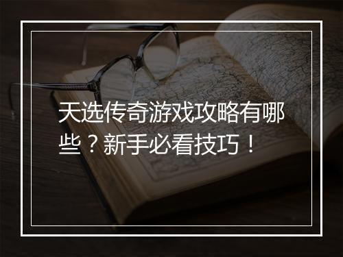 天选传奇游戏攻略有哪些？新手必看技巧！