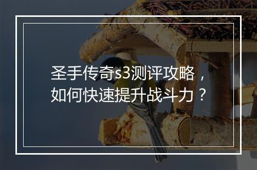 圣手传奇s3测评攻略，如何快速提升战斗力？