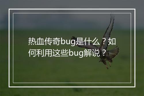 热血传奇bug是什么？如何利用这些bug解说？